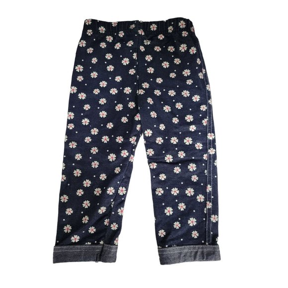 Girl's Flower Printed Navy Blue Long Pants Size 4T - Picture 2 of 3